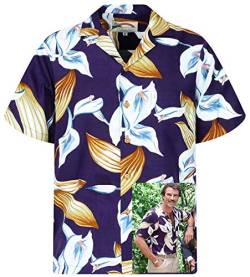 King Kameha Original Hawaiihemd, Magnum, Kurzarm, Tom Selleck Print, Calla Lily, Violett, 3XL von King Kameha