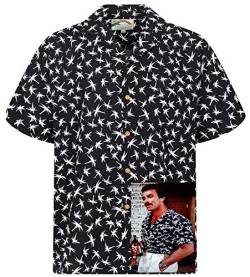 King Kameha Original Hawaiihemd, Magnum, Kurzarm, Tom Selleck Print, Dragonfly, Schwarz, 3XL von King Kameha