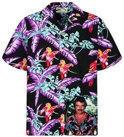 King Kameha Original Hawaiihemd, Magnum, Kurzarm, Tom Selleck Print, Schwarz, 3XL von King Kameha