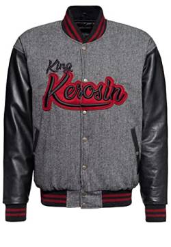 King Kerosin Herren College Jacke | Regular Fit | Stickereien | Reine Wolle | Reines Leder | Fischgrat von King Kerosin