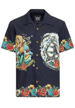 King Kerosin Herren Hawaii Hemd | Rockabilly | Clippership | Pin-Up | Tattoo-Style | Mermaid | Vintage | Retro | 50S Style | Organic Cotton | Oldschool Homeward Bound von King Kerosin