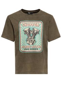 King Kerosin Herren T-Shirt | Print T-Shirt | Kurzarmshirt | Acid Washed | Unikat | Vintage Look | Rollsaum | Regular Fit | Biker | Print | Artwork | Chopper | Motorrad No Ride No Life von King Kerosin