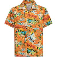 King Kerosin - Rockabilly Kurzarmhemd - Lake Garda Tropical Hawaiian Style Shirt - S bis 5XL - für Männer - Größe 3XL - orange von King Kerosin