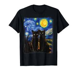 Starry Night Vincent van Gogh berühmte Malerei Schwarze Katzen T-Shirt von King Of Tees