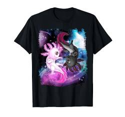 Niedliches Axolotl Yin Yang Plüschtier schwimmend Weltraum Mädchen Jungen T-Shirt von King of Tees