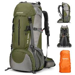 King'sGuard 50 l Wanderrucksack mit Regenschutz, leichter Reiserucksack, wasserdichter Camping-Rucksack – rahmenlos, Grün (Army Green), 50L, Reiserucksäcke von King'sGuard