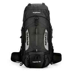 King'sGuard 60L Wanderrucksack, leicht, Camping-Rucksack mit Regenschutz, groß, wasserdicht, verstaubar, Outdoor-Rucksack, Schwarz, 60L, Reiserucksäcke von King'sGuard