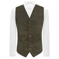Herren Heritage Check Moosgrün Weste Tweed Tailored Fit, grün, XL von King & Priory