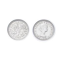 Manschettenknöpfe mit 6 Münzen, poliert, 1962 Jahrestag 1962, Münzen zum 62. Geburtstag, Einheitsgröße, Kein Stein von King & Priory