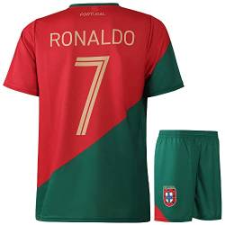 Portugal Trikot Set Ronaldo - Kinder und Erwachsene - Jungen - Fußball Trikot - Fussball Geschenke - Sport t Shirt - Sportbekleidung - Größe 128 von Kingdo