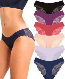 Kingfung Spitze Unterwäsche Damen Cheeky Bikini Panties Atmungsaktiv Hipster Stretch Slips Multipacks, 6er-Pack, M von Kingfung