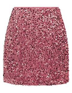 Kinghua Damen Paillettenrock Hohe Taille Glitzer Sparkly Bodycon Minirock, Pink, Mittel von Kinghua
