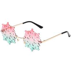 Kingke Glänzende Bunte Schneeflocken Sonnenbrille Für Erwachsene Weihnachten Fotobrille Party Meer Schneeflocke Randlose Sonnenbrille Modische Sonnenbrille von Kingke