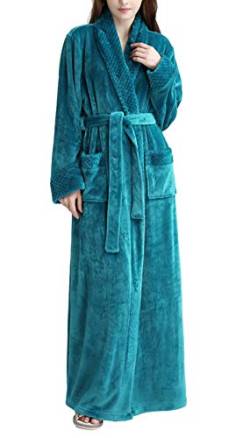 Kinloy Damen-Bademantel aus flauschigem Fleece, weich und kuschelig, bequem, lang, Frottee, leicht Gr. Large, blau von Kinloy