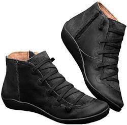 Kinloy Damen Flache Stiefeletten Frauen Bequeme Niedrige Ferse Kurze Stiefel Vintage wasserdichte Arch Support Wanderschuhe Schuhe Schwarz 41 EU von Kinloy