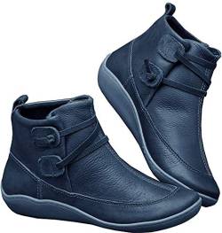 Kinloy Frauen Leder Stiefeletten Damen Komfortable Herbst Vintage Flache Ferse Schuhe Reißverschluss Kurze Weiche Sohle Stiefel Blau 42 EU von Kinloy