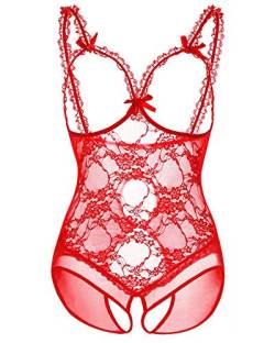 Kinsmirat Damen Reizwäsche Negligee Transparent Body Dessous (L, Rot) von Kinsmirat