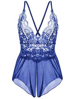 Kinsmirat Damen Reizwäsche übergröße Negligee V-Ausschnitt Overall Nachtwäsche (M, X-Blau) von Kinsmirat