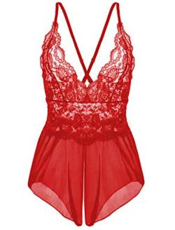 Kinsmirat Damen Reizwäsche übergröße Negligee V-Ausschnitt Overall Nachtwäsche (XXL, Z-Rot) von Kinsmirat