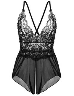 Kinsmirat Damen Reizwäsche übergröße Negligee V-Ausschnitt Overall Nachtwäsche (XXXL, Schwarz) von Kinsmirat