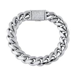 Kioxiuin Kubanisches Herrenarmband 18 Karat Weißvergoldet Zirkonia Charm Hip Hop Armband,12mm silver,8inch von Kioxiuin