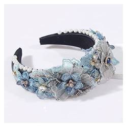 Handgemachte Blumen-Edelstein-Perlen-Barock-Luxus-bunte Kristall-Haarband-Spitze-Schwamm-Kristallblumen-zarte Kugel-Stirnband (Color : Blue) von Kipebep