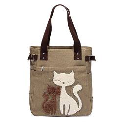 Kipebep Kurierhandtasche Tasche mit niedlichen Katze Frauen kleinen Einkaufs Umhaengetasche Khaki von Kipebep