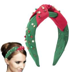 Feiertags geknotetes Stirnband, Rotes Haarband, Eleganter modischer grüner, mit Juwelen verzierter Weihnachtsstirnband-Haarschmuck für Mädchen Kirdume von Kirdume