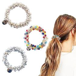 Kireida® 3 Stück Haargummis mit Perlen, elastisch, dehnbar, Haarschmuck für Damen und Mädchen, Perlen-Stirnband Kristall-Stirnband Elegant und schlicht Mehrfarbig von Kireida