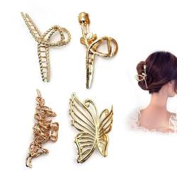 Kireida® 4 Stück Metall-Haarspangen, rutschfeste Haarspangen, goldene große Krallenklammern für dickes Haar, starke Halteklammern für langes Haar, zartes Haarspangen von Kireida