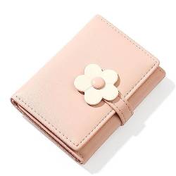Kireida® Niedliche kleine Geldbörse für Mädchen/Frauen – dreifach gefaltetes Geldfach mit Blumenaufdruck, Kartenhalter, Münzgeldbörse und Ausweisfenster (Rosa) von Kireida