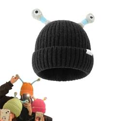 Kireida®Led mütze Kinder Lustige Mütze mit skalierbarer und beleuchteter Antenne, süße Strickmütze, lustige Monstermütze mit Licht, Wintermütze für Kinder und Erwachsene(Schwarz) von Kireida