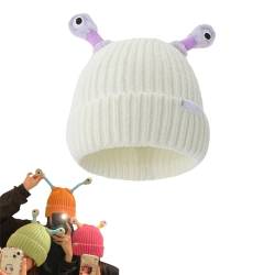 Kireida®Led mütze kinder Lustige Mütze mit skalierbarer und beleuchteter Antenne, süße Strickmütze, lustige Monstermütze mit Licht, Wintermütze für Kinder und Erwachsene(Weiß) von Kireida