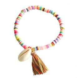 Kiss Me! Topmodel Ibiza Hippie Indianer Markt Damen Elastisches Armband Anhänger Muscheln Perlen Verschiedene Regenbogen Farben Bunte Quaste von Kiss Me!