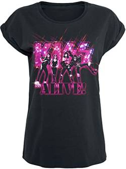 Kiss Alive Pink Glitter Frauen T-Shirt schwarz S 100% Baumwolle Band-Merch, Bands von Kiss
