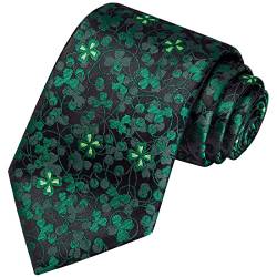 KissTies 147 cm und 160 cm Kleeblatt-Krawatte für Herren, St. Patrick's Day Krawatten, grün/schwarz, M von KissTies