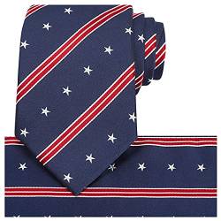 kissties Herren 100% Seide Krawatte US-Flagge Patriotische Krawatte + Einstecktuch + Magnetic Box 58 '' Standard blau gestreift von KissTies