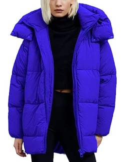 Kissonic Damen Warm Wintermantel Hooded Puffer Jacket Full Zip Long Puffer Coat mit Taschen, Blau, M von Kissonic
