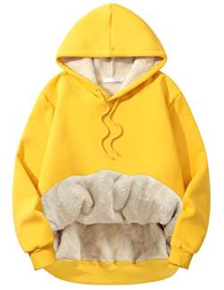 Kissonic Herren Thermo Sherpa Gefüttert Hoodie Sweatshirt Fleece Athletic Pullover Jacke Mantel, Yellow, X-Large von Kissonic