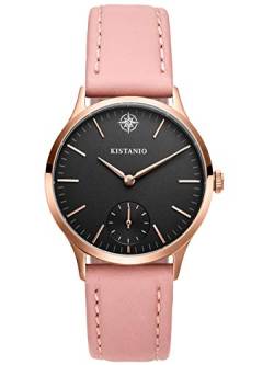 Kistanio Stratolia Damenuhr mit Lederarmband Analog Saphirglas Rose Schwarz STR-31-009 von Kistanio