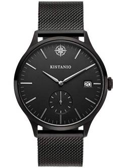 Kistanio Stratolis Herrenuhr mit Milanaiseband Analog Saphirglas Black Schwarz Mesh STR-40-113 von Kistanio