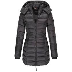 Damen Winter Parka Lang Warm Steppmantel Daunenjacke mit Kapuze Einfarbig Warme Wintermantel Trenchcoat Outdoorjacke Kapuze Winterparka Outdoor Leichte Daunenjacke Softshelljacke mit Taschen von Kittoy