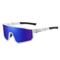 KituT Polarisierte bunte Sport-Sonnenbrille for Männer und Frauen, Autofahren, Angeln, Radfahren, Mountainbiken, Sonnenbrille, UV400-Schutz (Color : White speckle/navy blue) von KituT