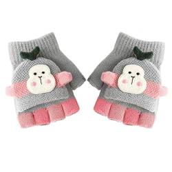 Kiuiom Fingerlose Handschuhe Für Kinder,Handschuhe Kinder Halbfinger,Fingerlose Fäustlinge Mädchen,Winter Warm Strickhandschuhe,Plüschfutter Winterhandschuhe,Fäustlinge Mit Knopf Klappe von Kiuiom