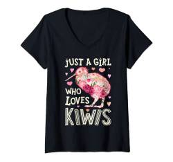 Damen Kiwi Nur ein Mädchen, das Kiwis liebt Blumen Frauen Vogel Floral T-Shirt mit V-Ausschnitt von Kiwi Clothing Co.