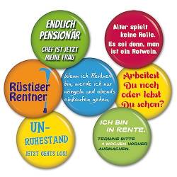 Rentner 7er Set Button Rentner Geschenk Mann Frau zum Geburtstag Ruhestand Rente Scherzartikel Geschenkidee Rentner (56 mm) von Kiwikatze