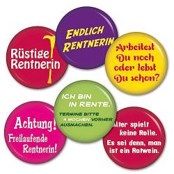 Rentnerin 6er Set Button Rentner Geschenk Mann Frau zum Geburtstag Ruhestand Rente Scherzartikel Geschenkidee Rentner (37 mm) von Kiwikatze