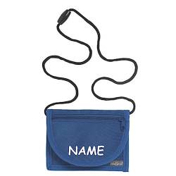Kiwistar - Brustbeutel blau - Name - 13 x 10 cm Geldbeutel zum umhängen - Geldbörse für Jungen & Mädchen mit Namen individuell personalisiert von Kiwistar
