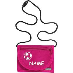 Kiwistar - Brustbeutel pink - Fussball - 13 x 10 cm Geldbeutel zum umhängen - Geldbörse für Jungen & Mädchen mit Namen individuell personalisiert von Kiwistar