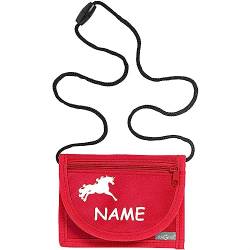 Kiwistar - Brustbeutel rot - Einhorn - 13 x 10 cm Geldbeutel zum umhängen - Geldbörse für Jungen & Mädchen mit Namen individuell personalisiert von Kiwistar